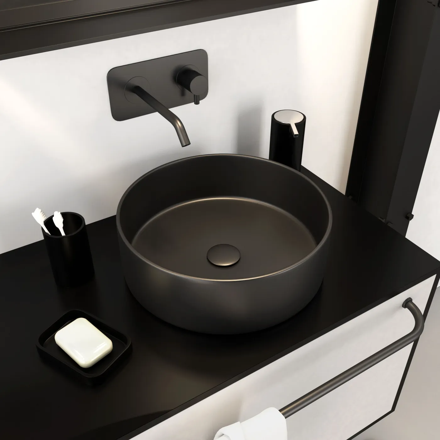 Aurlane Dark Round Ceramic Basin Matt Black 36cm - Image 2