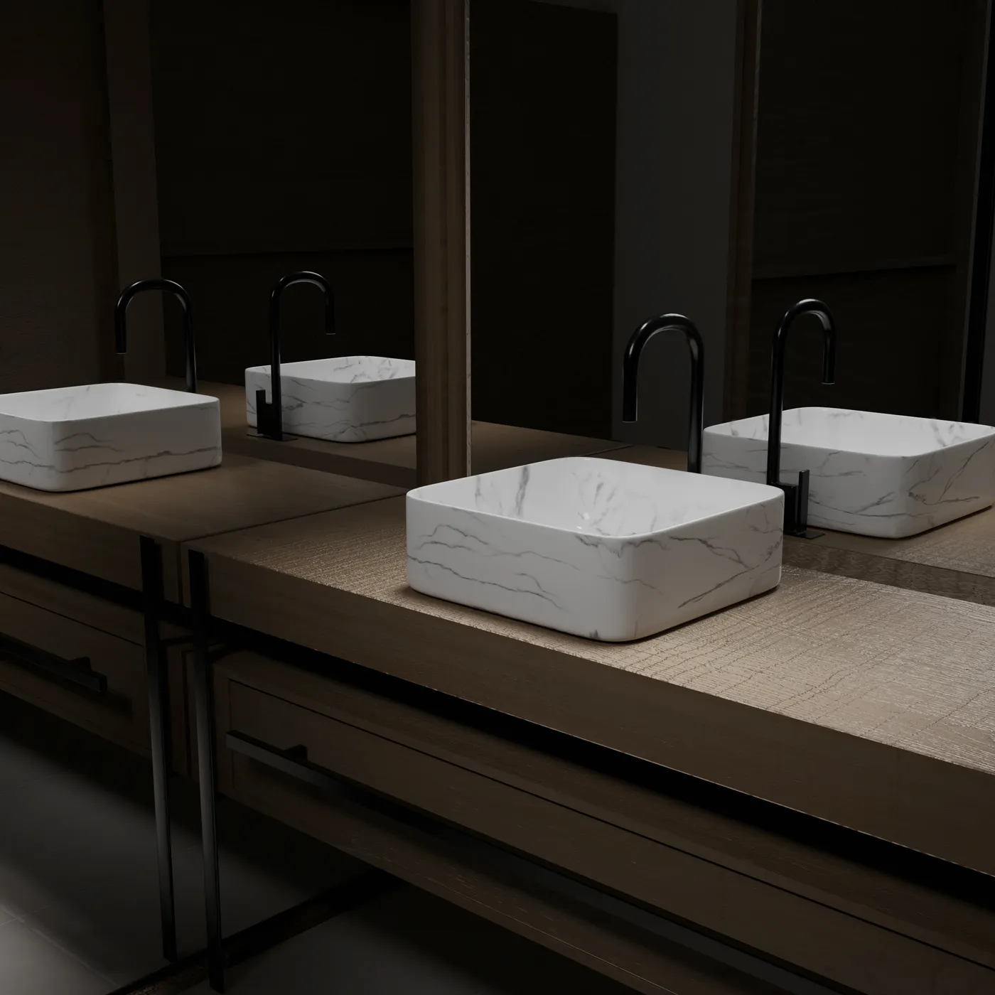 Aurlane Effect Marble Square Ceramic Basin Matt White 38cm - Image 2