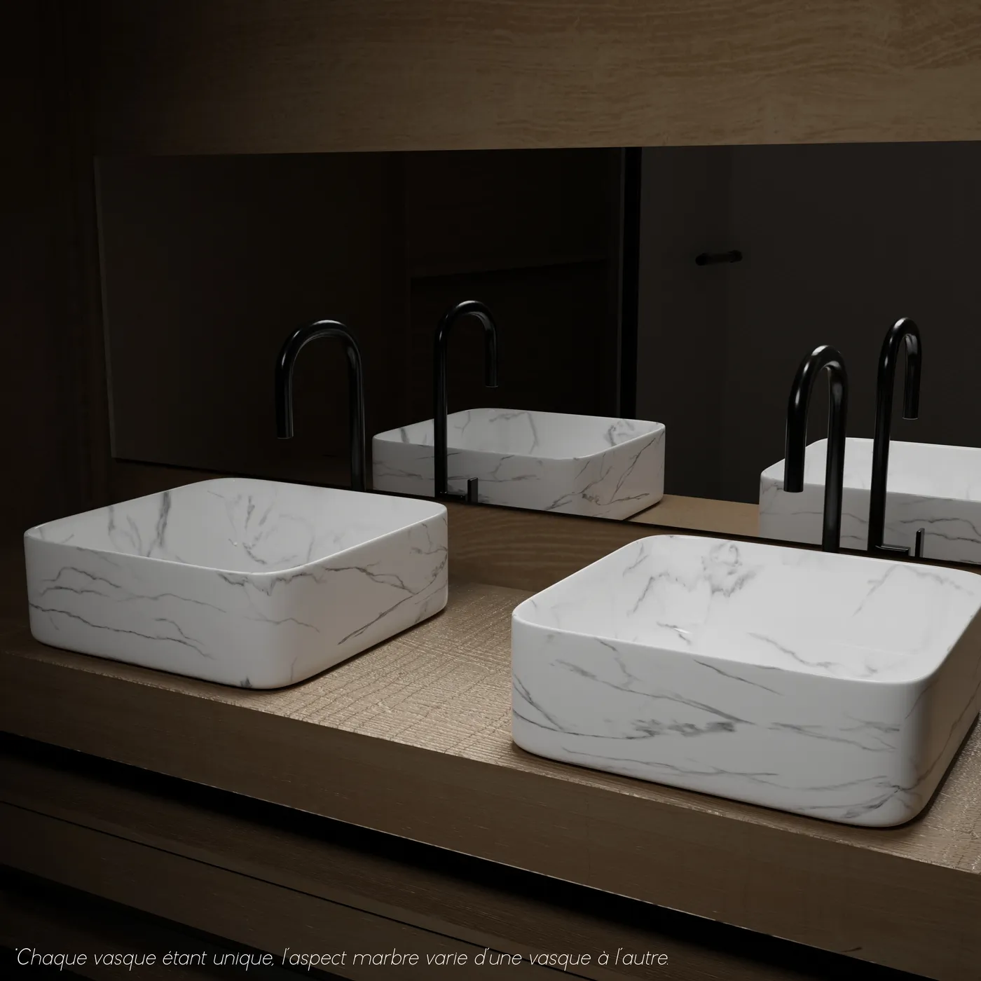 Aurlane Effect Marble Square Ceramic Basin Matt White 38cm - Image 3