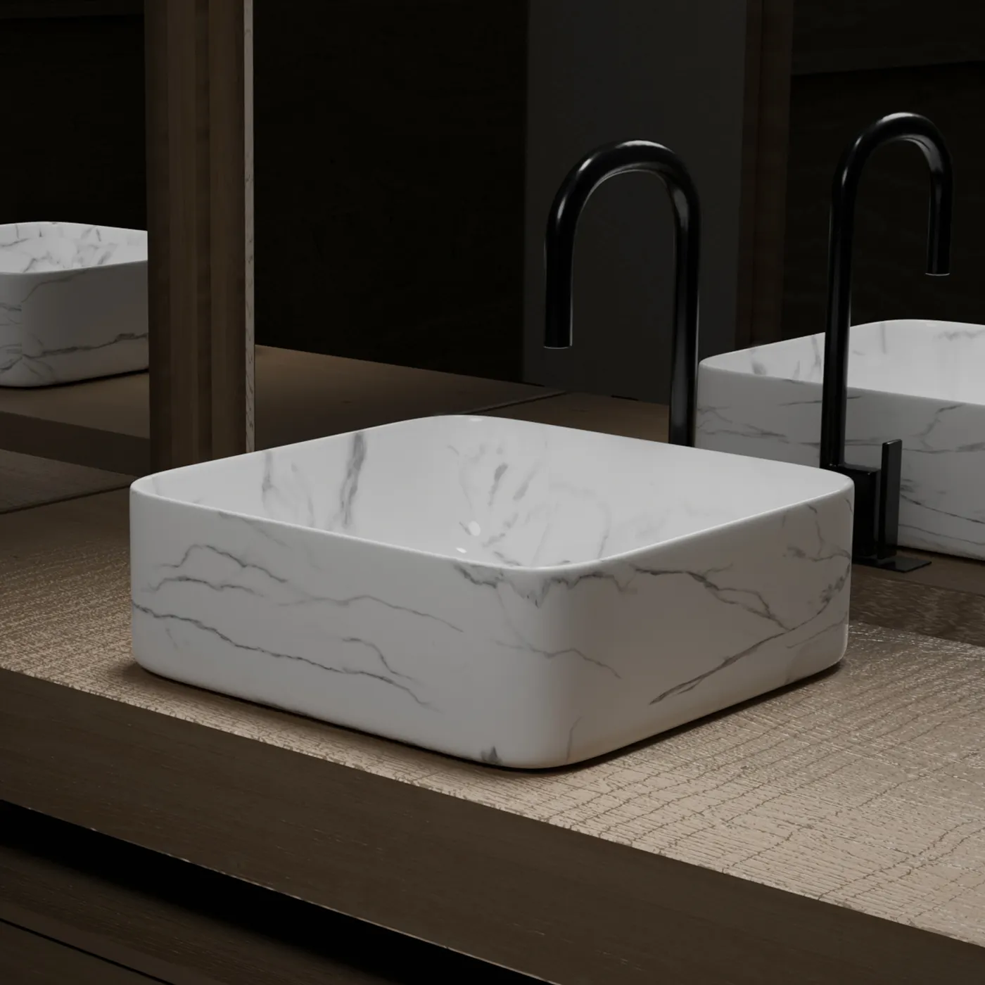 Aurlane Effect Marble Square Ceramic Basin Matt White 38cm - Image 5
