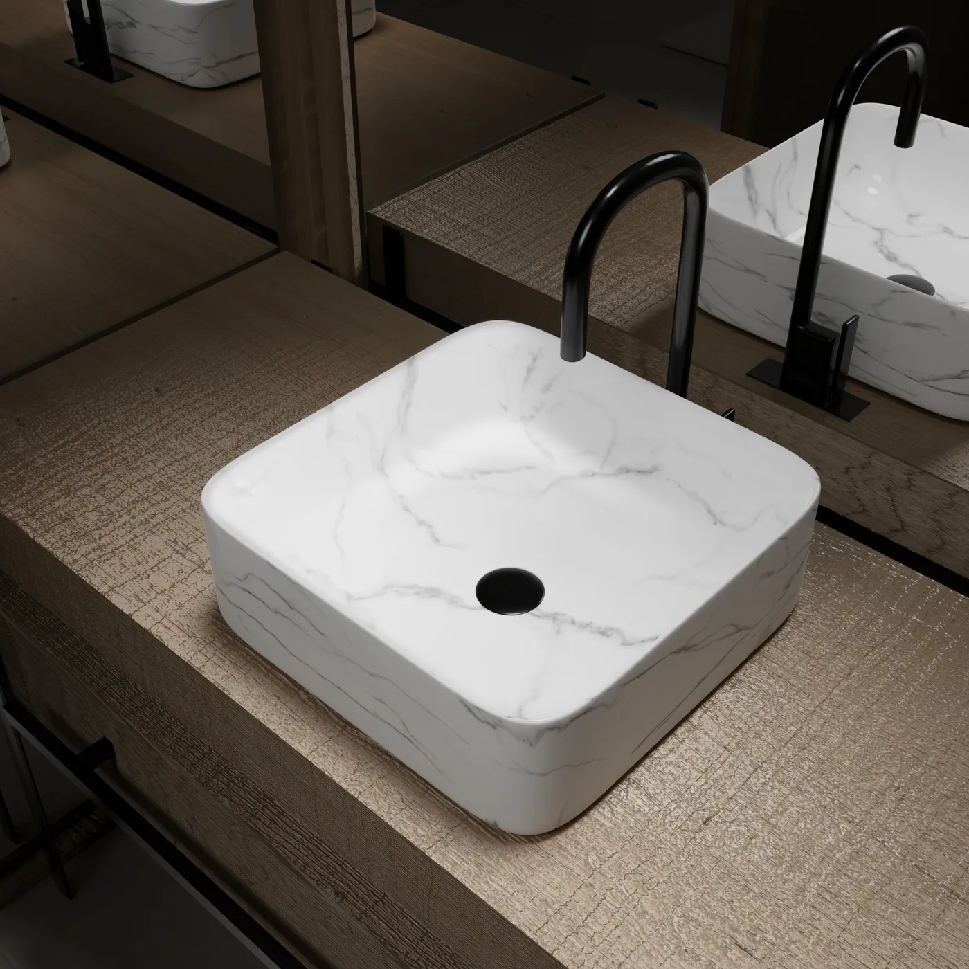 Aurlane Effect Marble Square Ceramic Basin Matt White 38cm - Image 6
