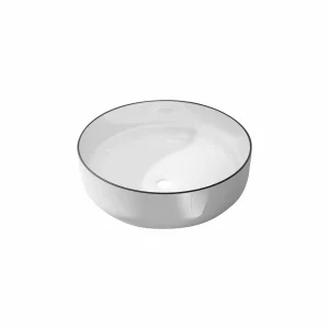 Aurlane Round Ceramic Basin White Black Rim 42cm