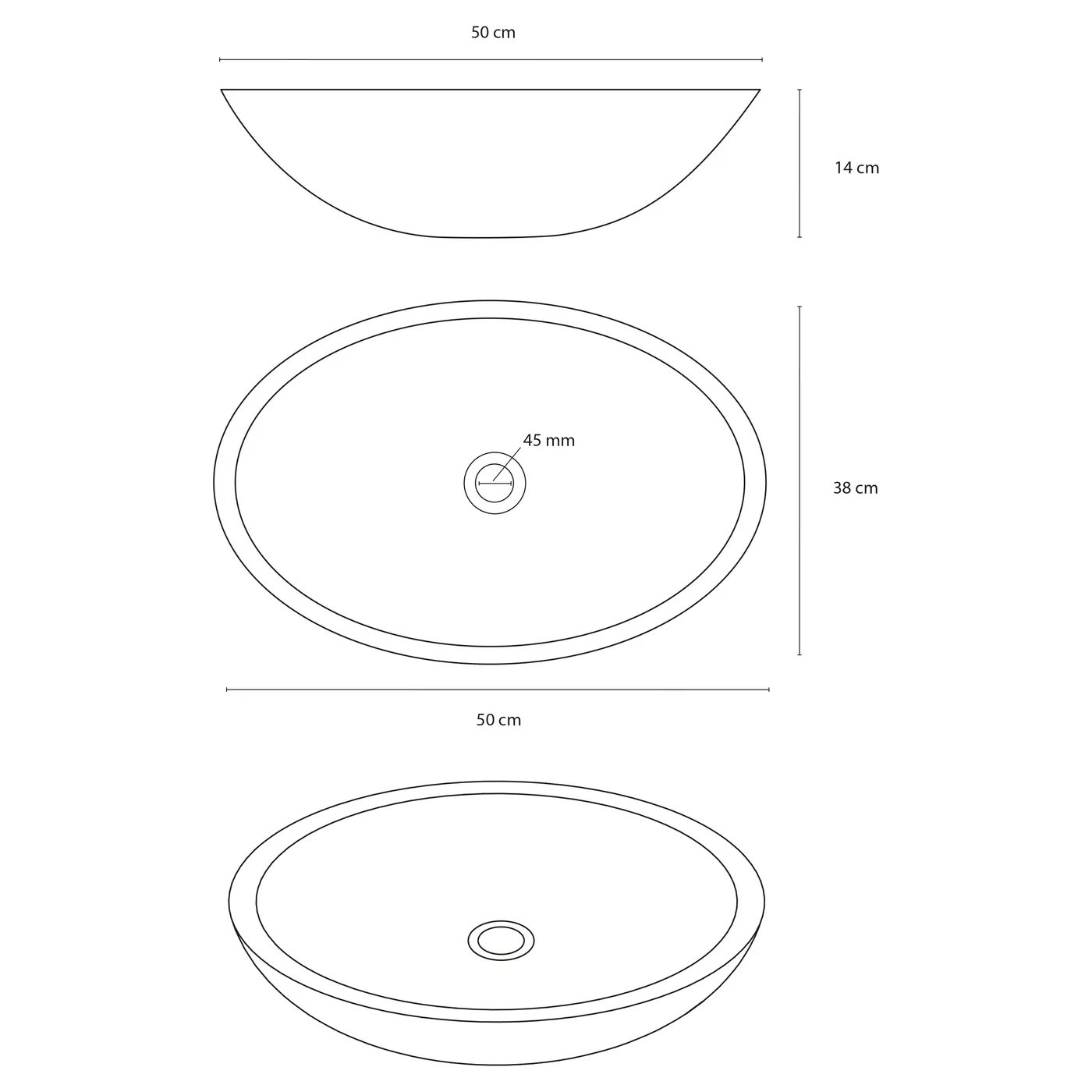 Differnz Dias Oval Ceramic Basin Gloss White 50cm - Image 3