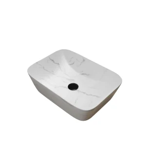 Aurlane WHITE MARBLE Rectangular Ceramic Basin Matt White 46cm
