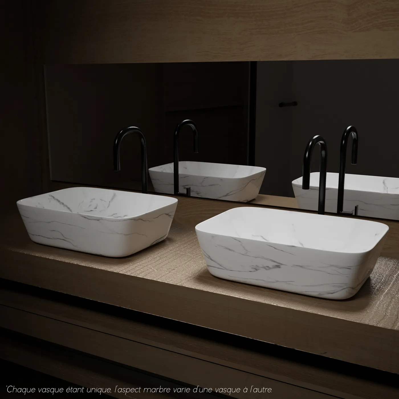 Aurlane WHITE MARBLE Rectangular Ceramic Basin Matt White 46cm - Image 2