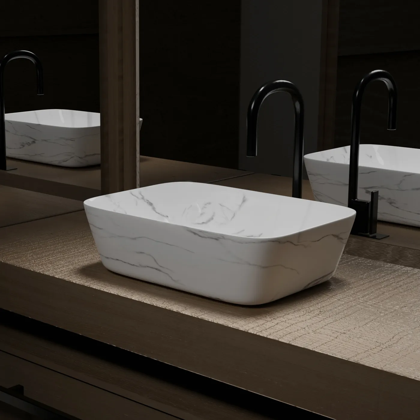 Aurlane WHITE MARBLE Rectangular Ceramic Basin Matt White 46cm - Image 3