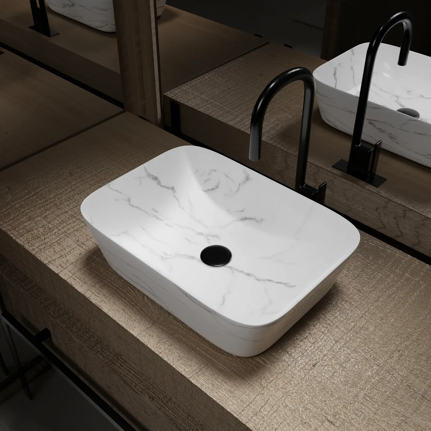 Aurlane WHITE MARBLE Rectangular Ceramic Basin Matt White 46cm - Image 4