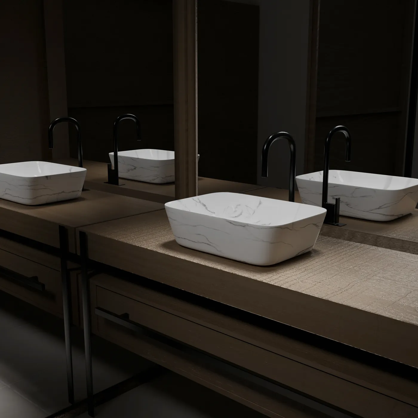 Aurlane WHITE MARBLE Rectangular Ceramic Basin Matt White 46cm - Image 5