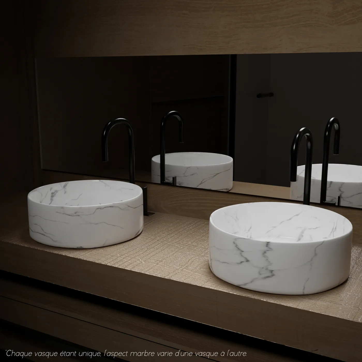 Aurlane Effect Marble Round Ceramic Basin Matt White 36cm - Image 3
