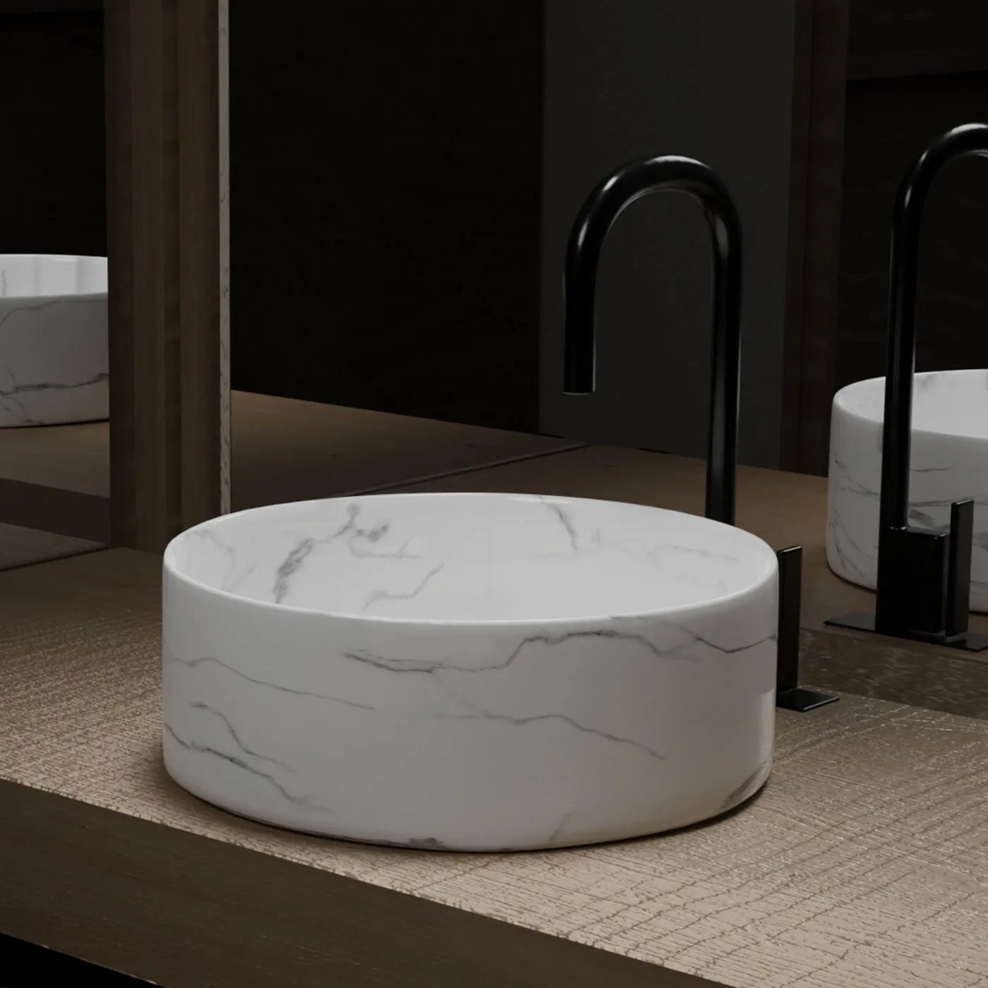 Aurlane Effect Marble Round Ceramic Basin Matt White 36cm - Image 4