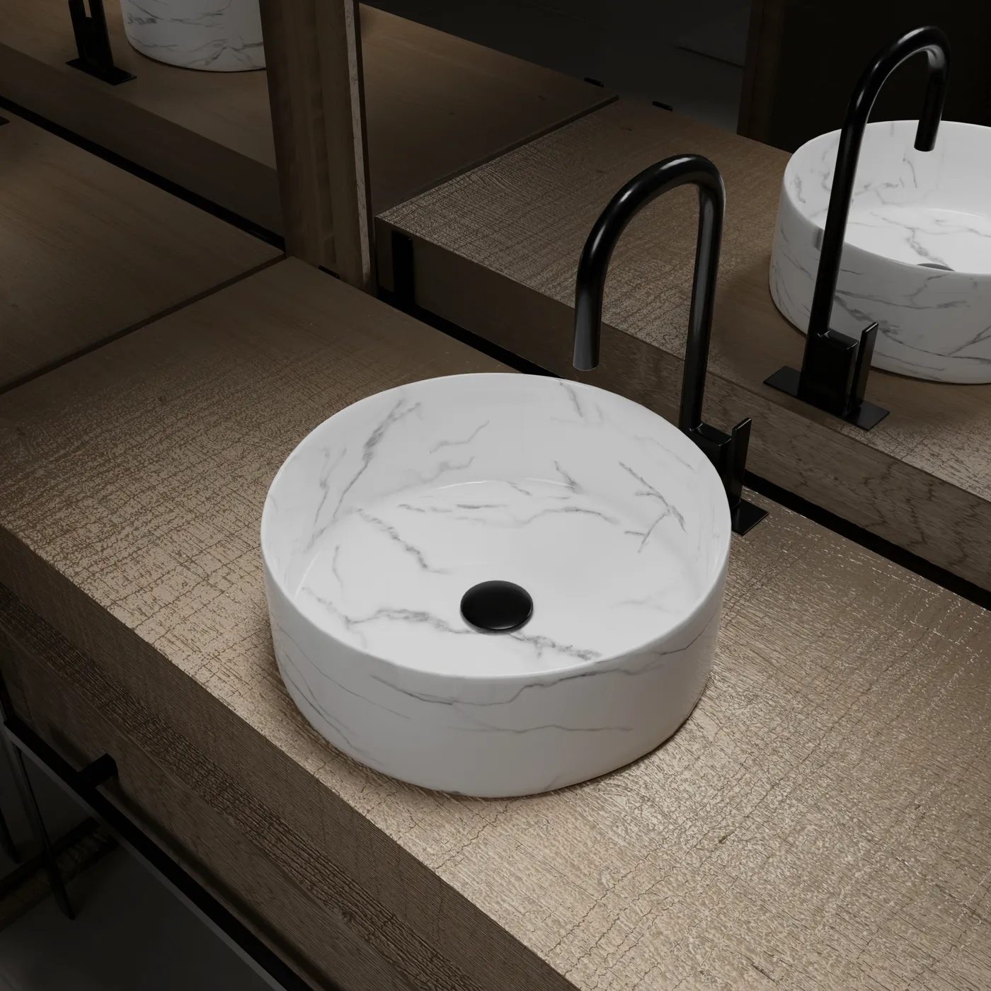 Aurlane Effect Marble Round Ceramic Basin Matt White 36cm - Image 5