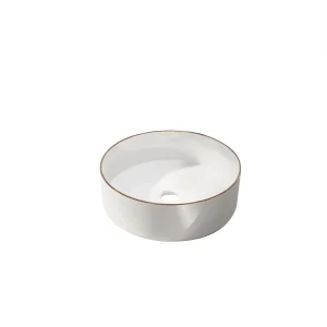 Aurlane Round Ceramic Basin Gloss White Rose Gold 36.5cm
